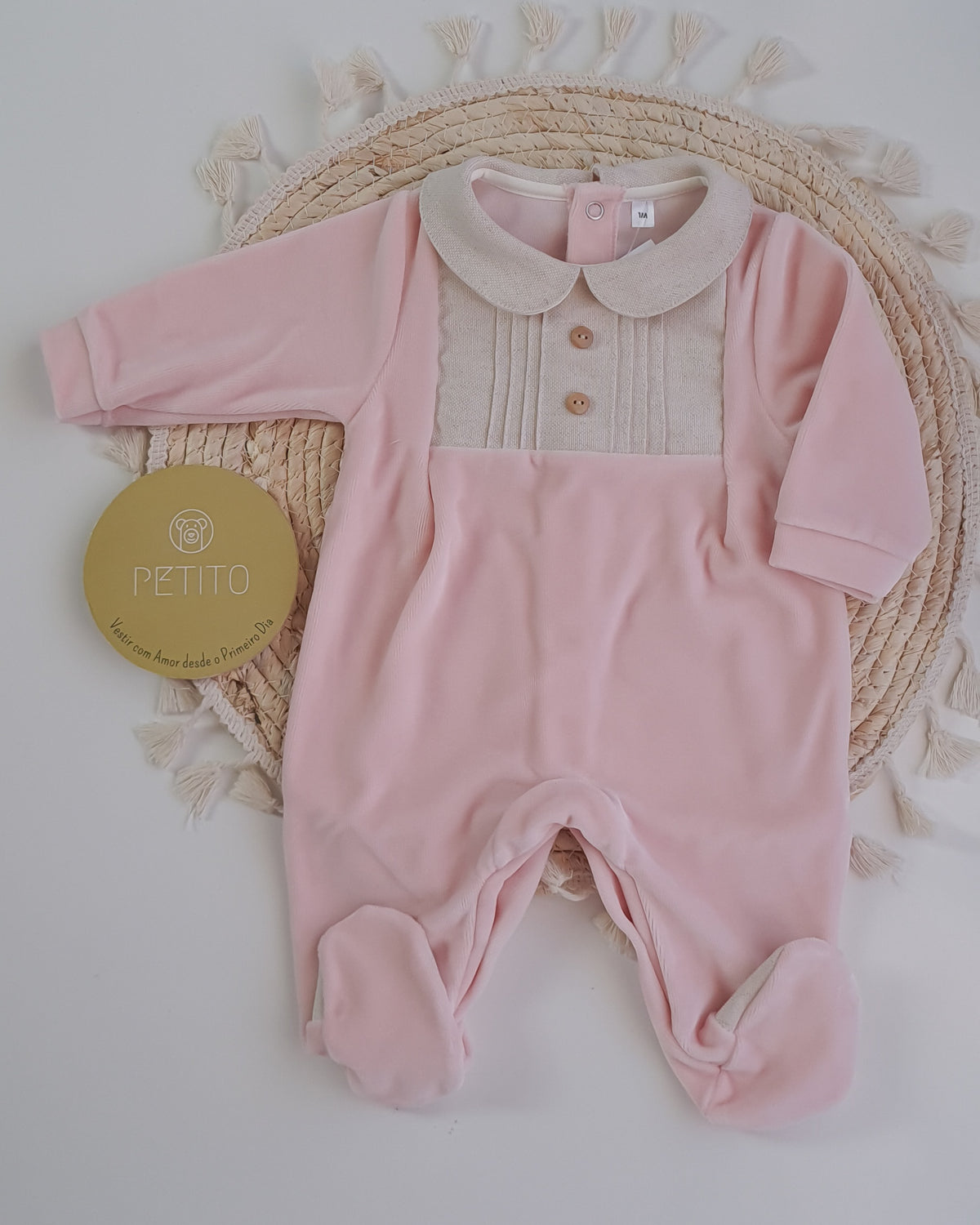 Babygrow de veludo efeito linho com gola