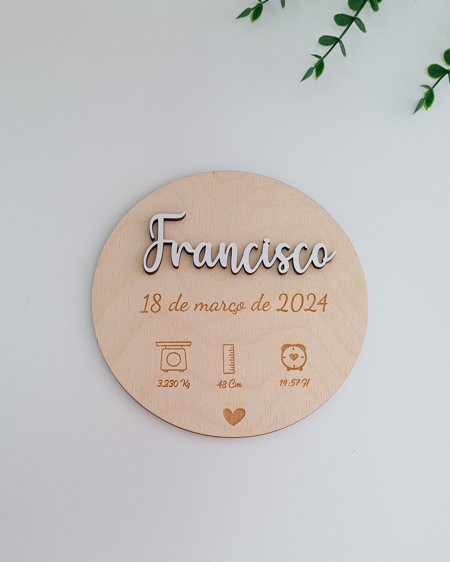 Placa dados de nascimento personalizada