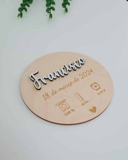 Placa dados de nascimento personalizada