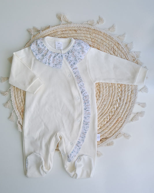 Babygrow liso com gola flores