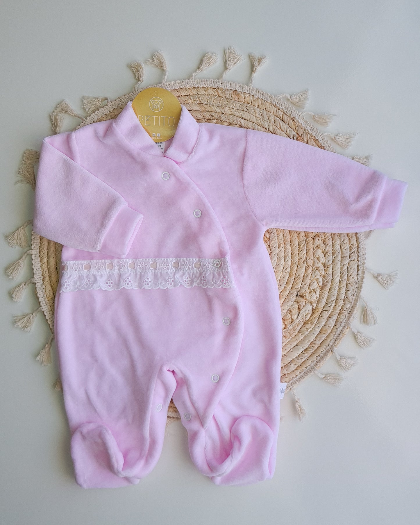 Babygrow de veludo com bordado