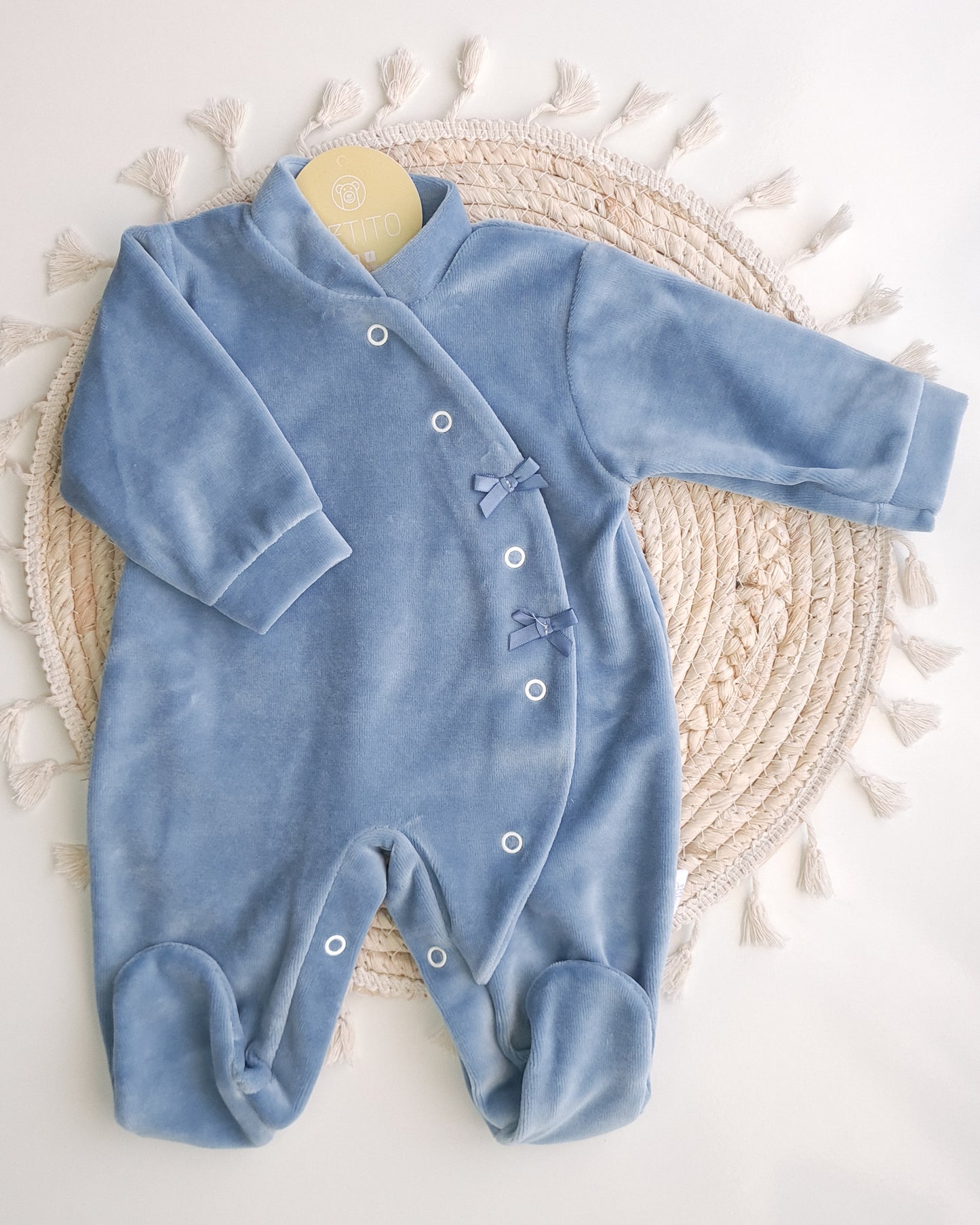 Babygrow de veludo azul cobalto