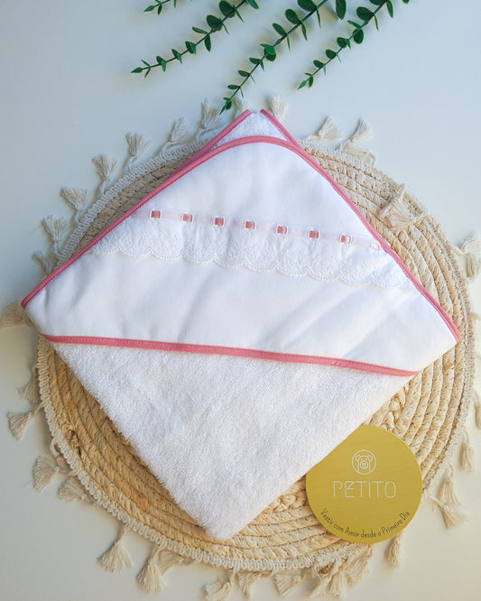 Toalha de banho com bordado e fita de cetim