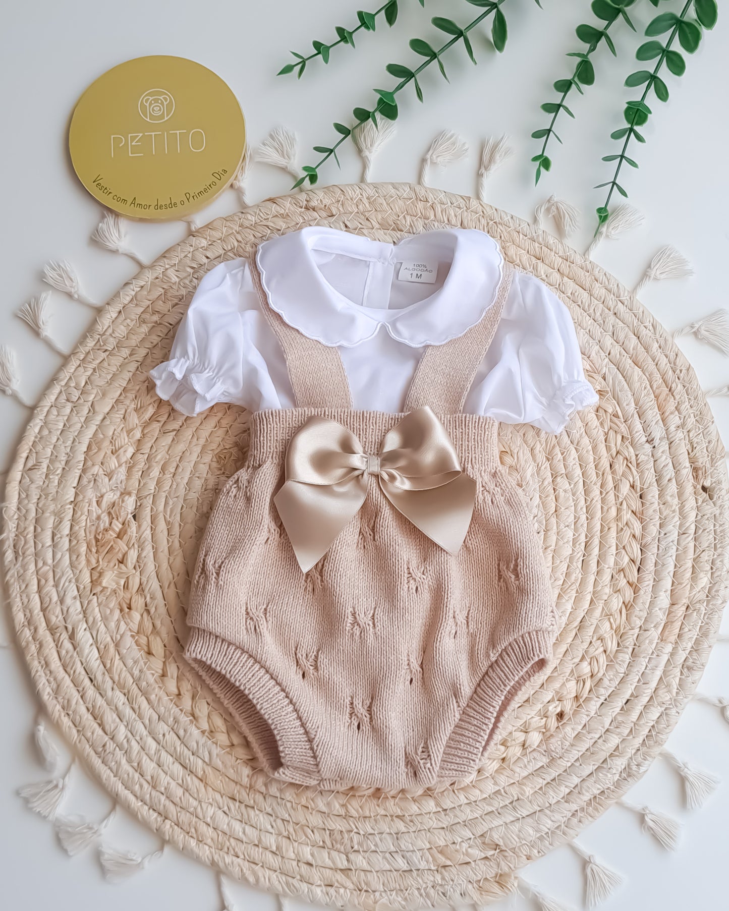Fofo de Malha Areia com Blusa Manga Curta
