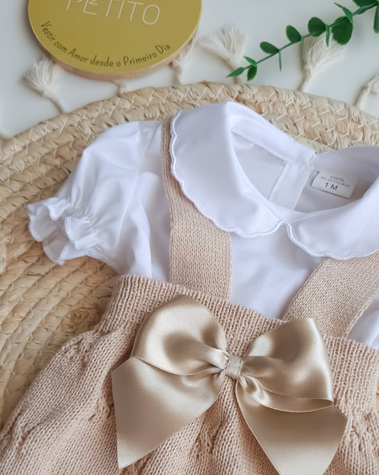 Fofo de Malha Areia com Blusa Manga Curta