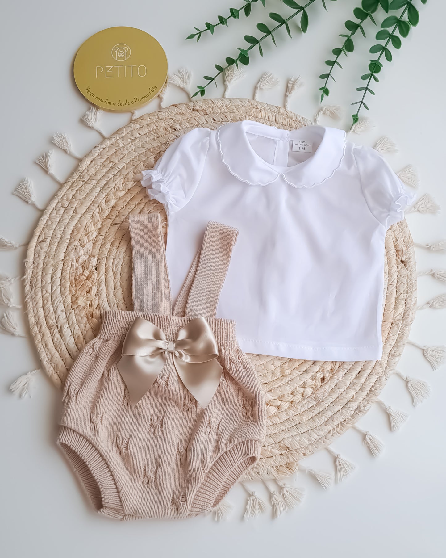 Fofo de Malha Areia com Blusa Manga Curta