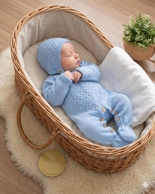 Conjunto babygrow de malha e touca